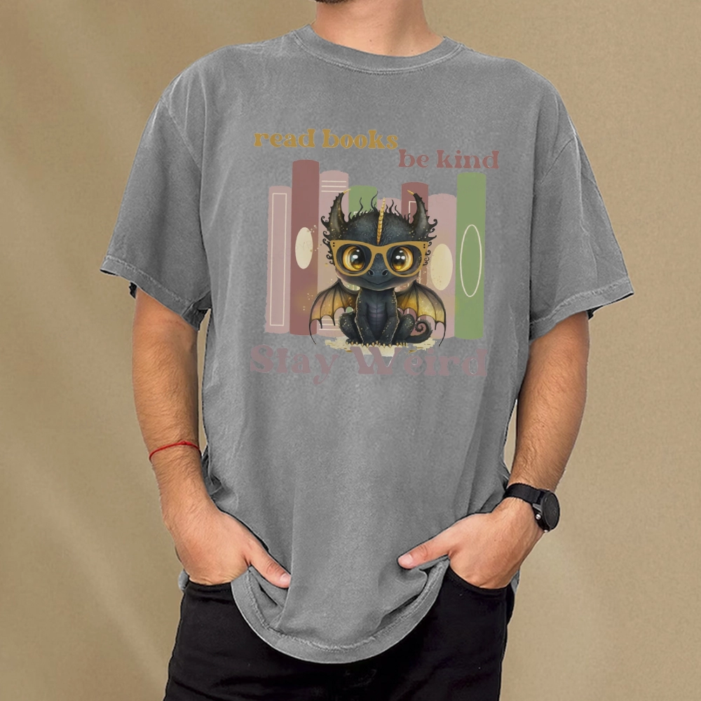 Pagewings Read Books Be Kind Stay Weird Unisex Washed T-shirt