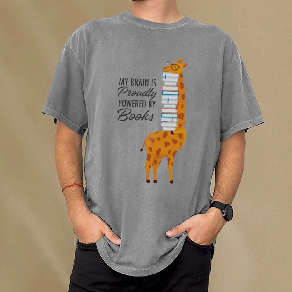 Pagewings My Brain Is Proudly Powered By Books Unisex Washed T-shirt