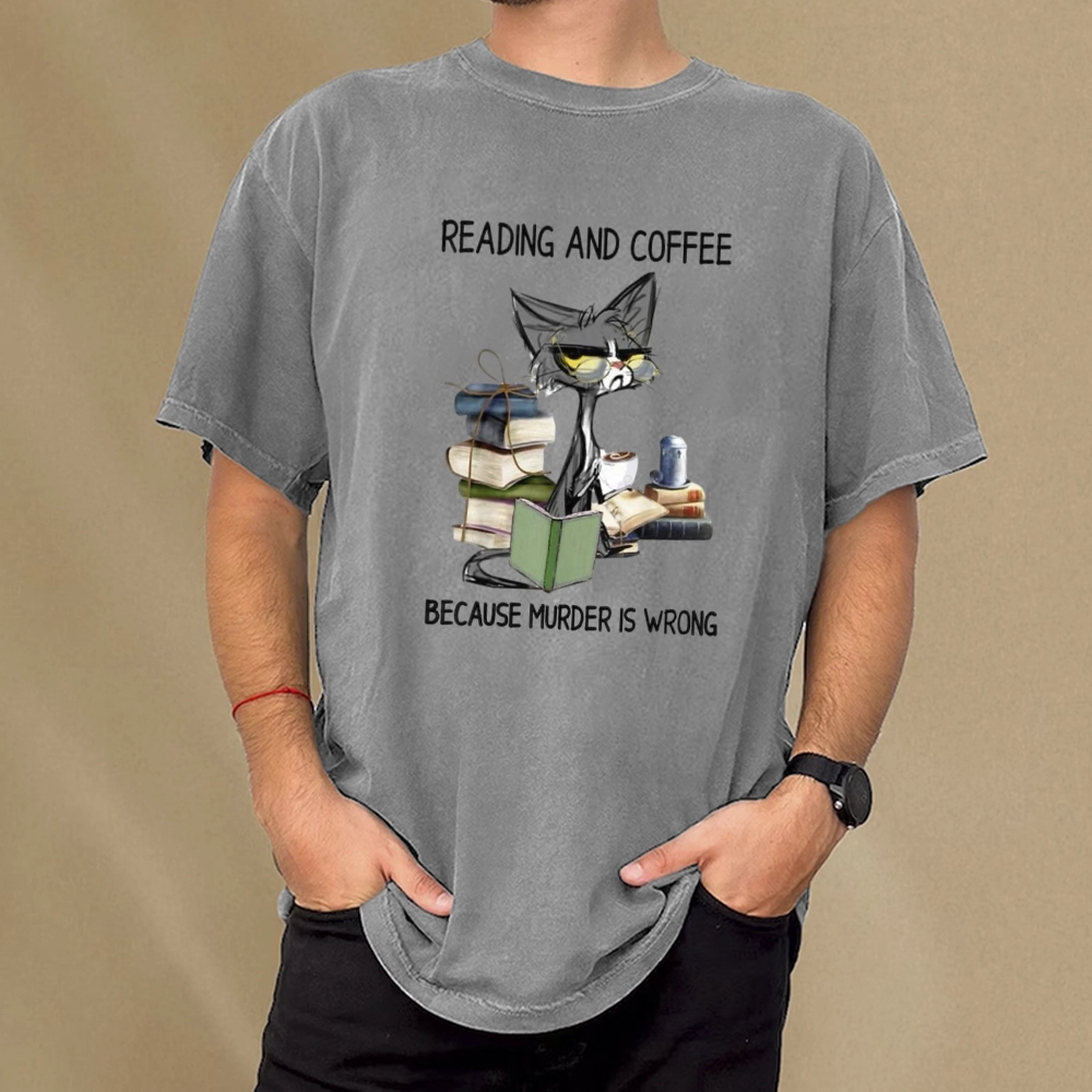 Pagewings Reading And Coffee Because Murder Is Wrong Unisex Washed T-shirt