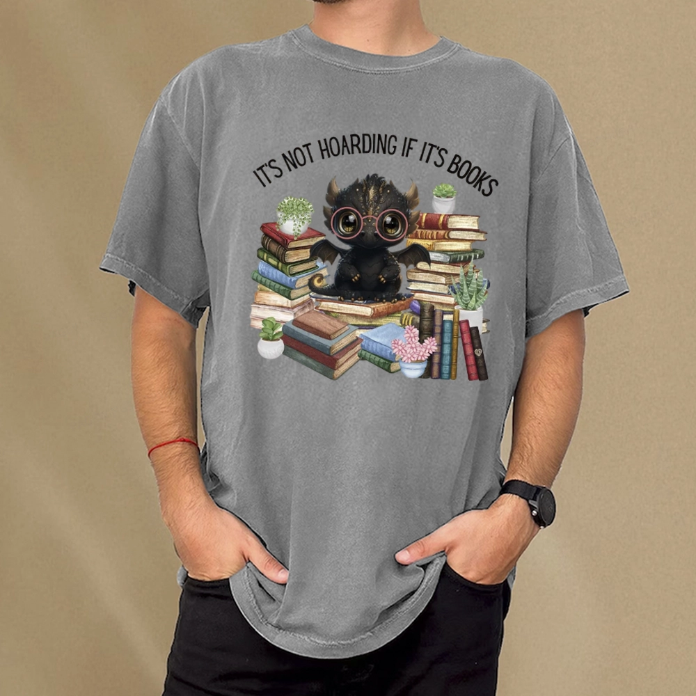 Pagewings Not Hoarding Books Cute Dragon Reading Unisex Washed T-shirt