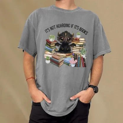 Pagewings Not Hoarding Books Cute Dragon Reading Unisex Washed T-shirt
