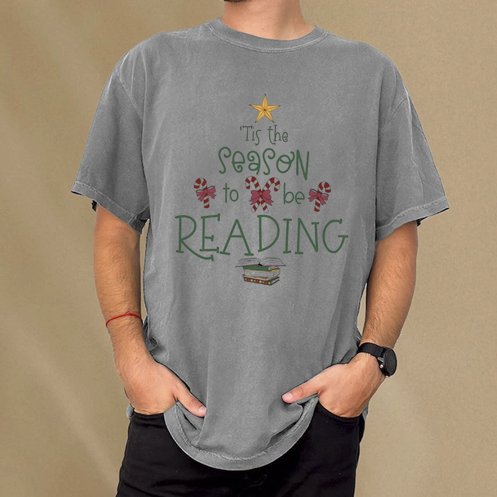 Pagewings Tis The Season To Be Reading Unisex Washed T-shirt