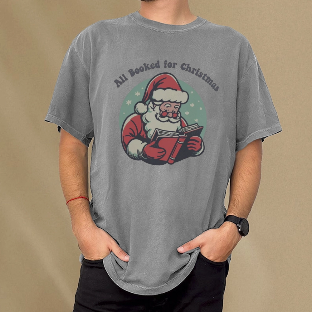 Pagewings Funny Christmas Reading Santa Unisex Washed T-shirt