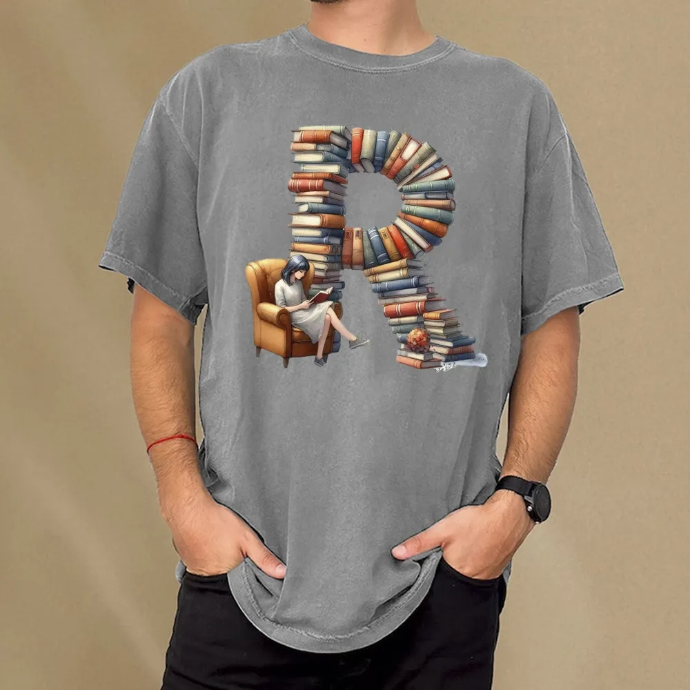 Pagewings Book Letter R Unisex Washed T-shirt