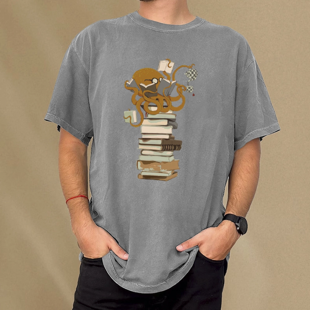 Pagewings Reading Octopus Unisex Washed T-shirt