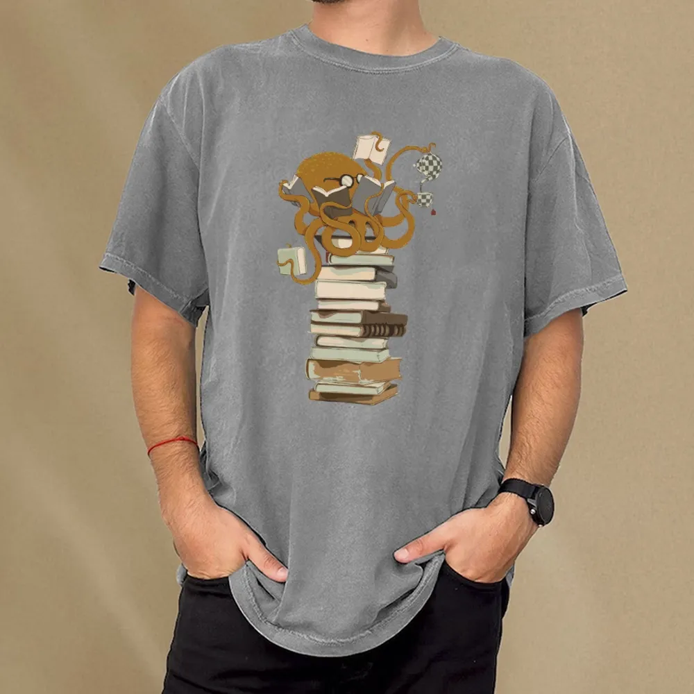Pagewings Reading Octopus Unisex Washed T-shirt
