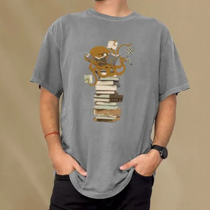 Pagewings Reading Octopus Unisex Washed T-shirt