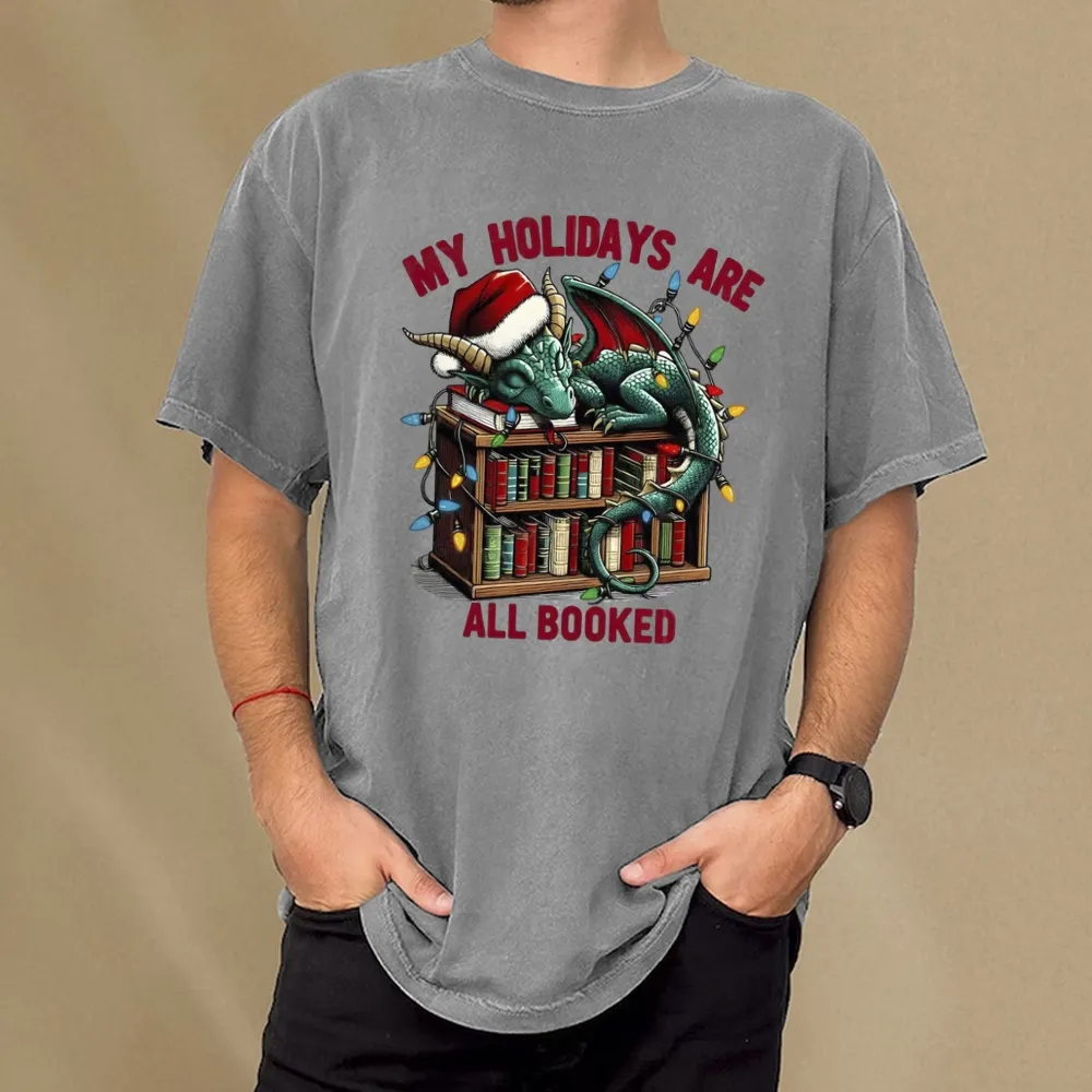 Pagewings Christmas Dragon My Holidays Are All Booked Unisex Washed T-shirt