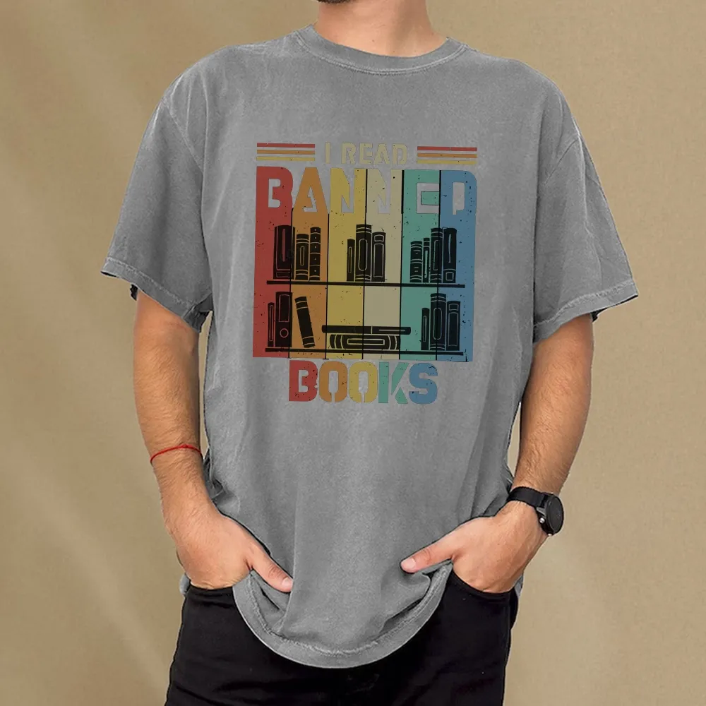 Pagewings Vintage Retro I Read Banned Books Unisex Washed T-shirt