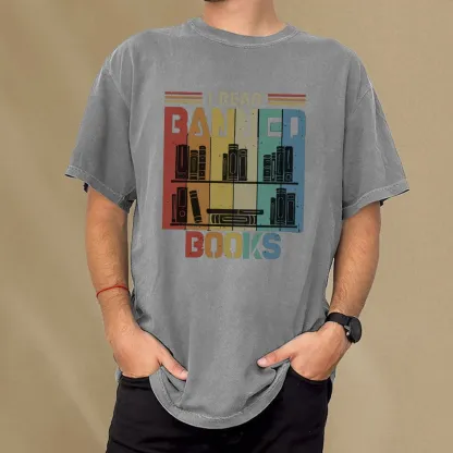 Pagewings Vintage Retro I Read Banned Books Unisex Washed T-shirt