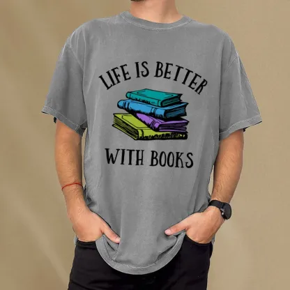 Pagewings Life's Better With Books Unisex Washed T-shirt