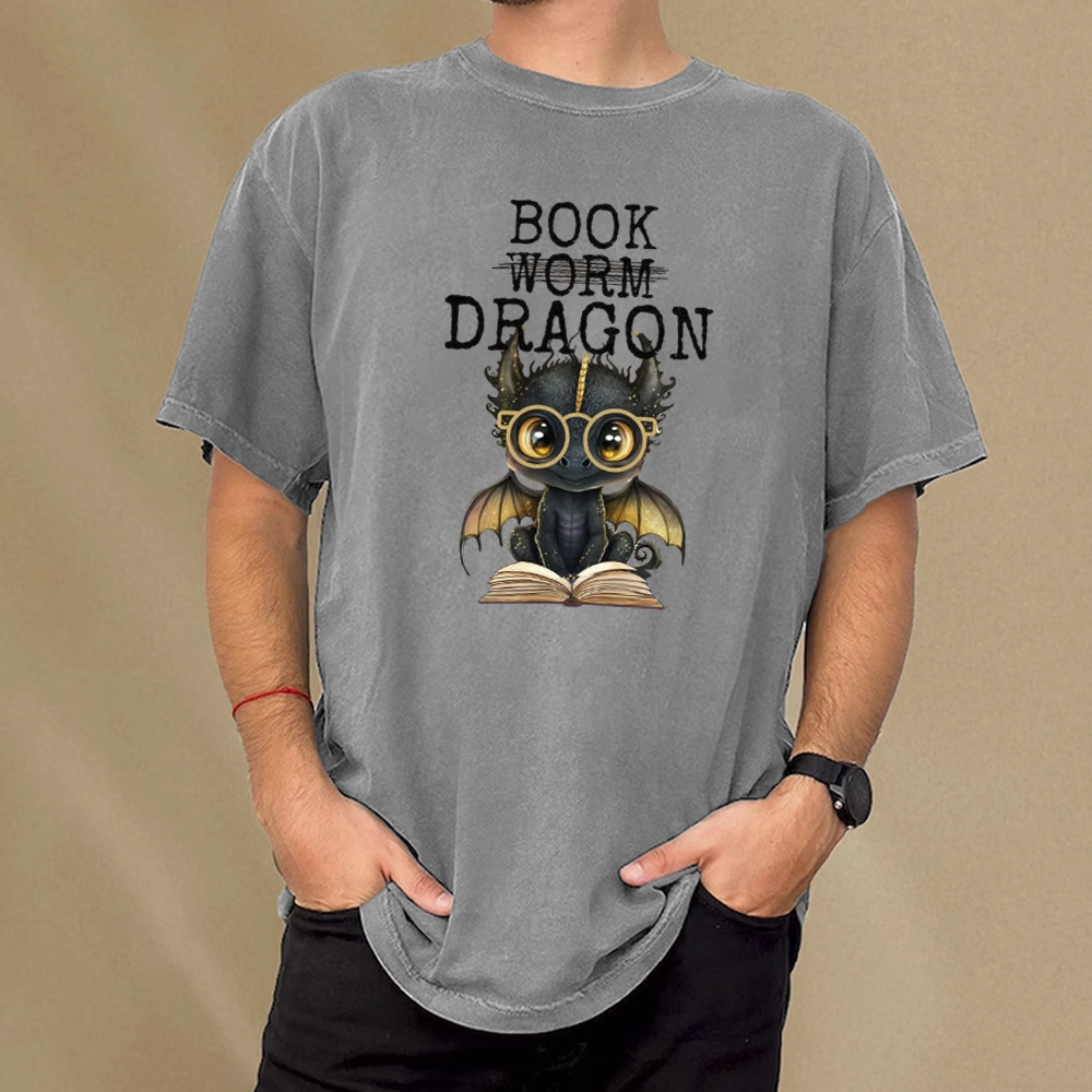 Pagewings Dragon Reading Unisex Washed T-shirt