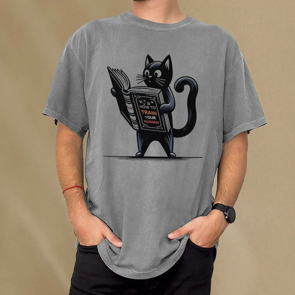 Pagewings Cute Cat Book Unisex Washed T-shirt