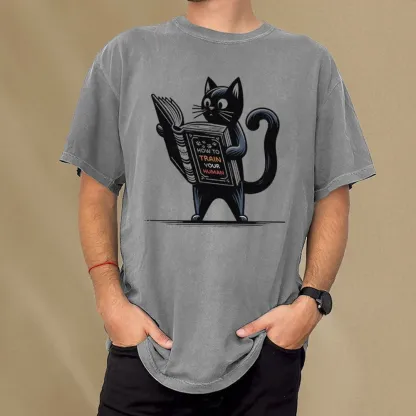 Pagewings Cute Cat Book Unisex Washed T-shirt