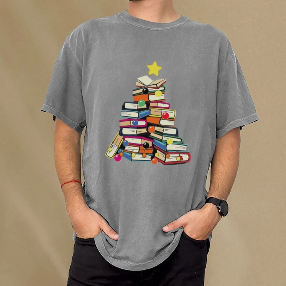 Pagewings Christmas Tree Bookworm Unisex Washed T-shirt