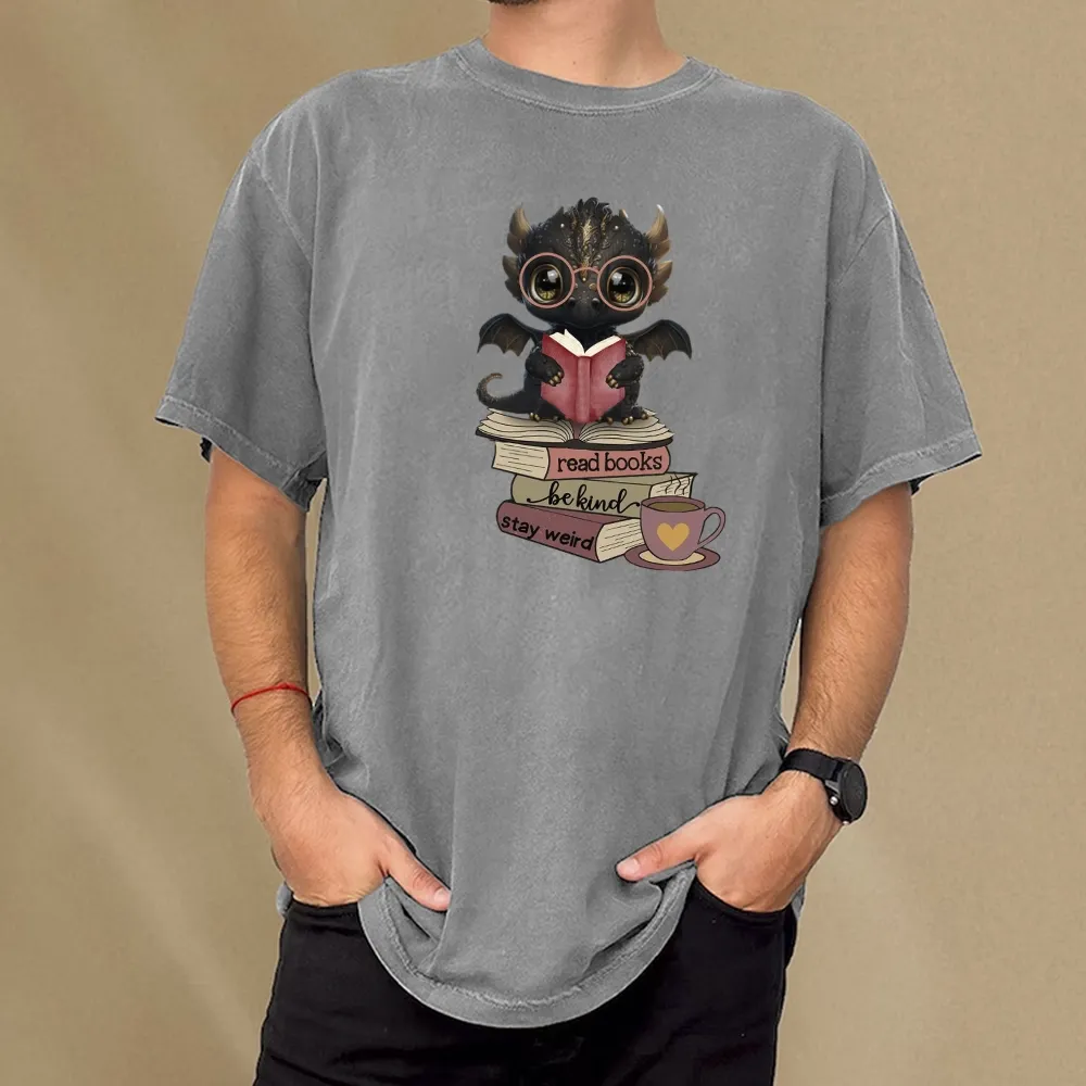 Pagewings Cute Dragon Reading Unisex Washed T-shirt
