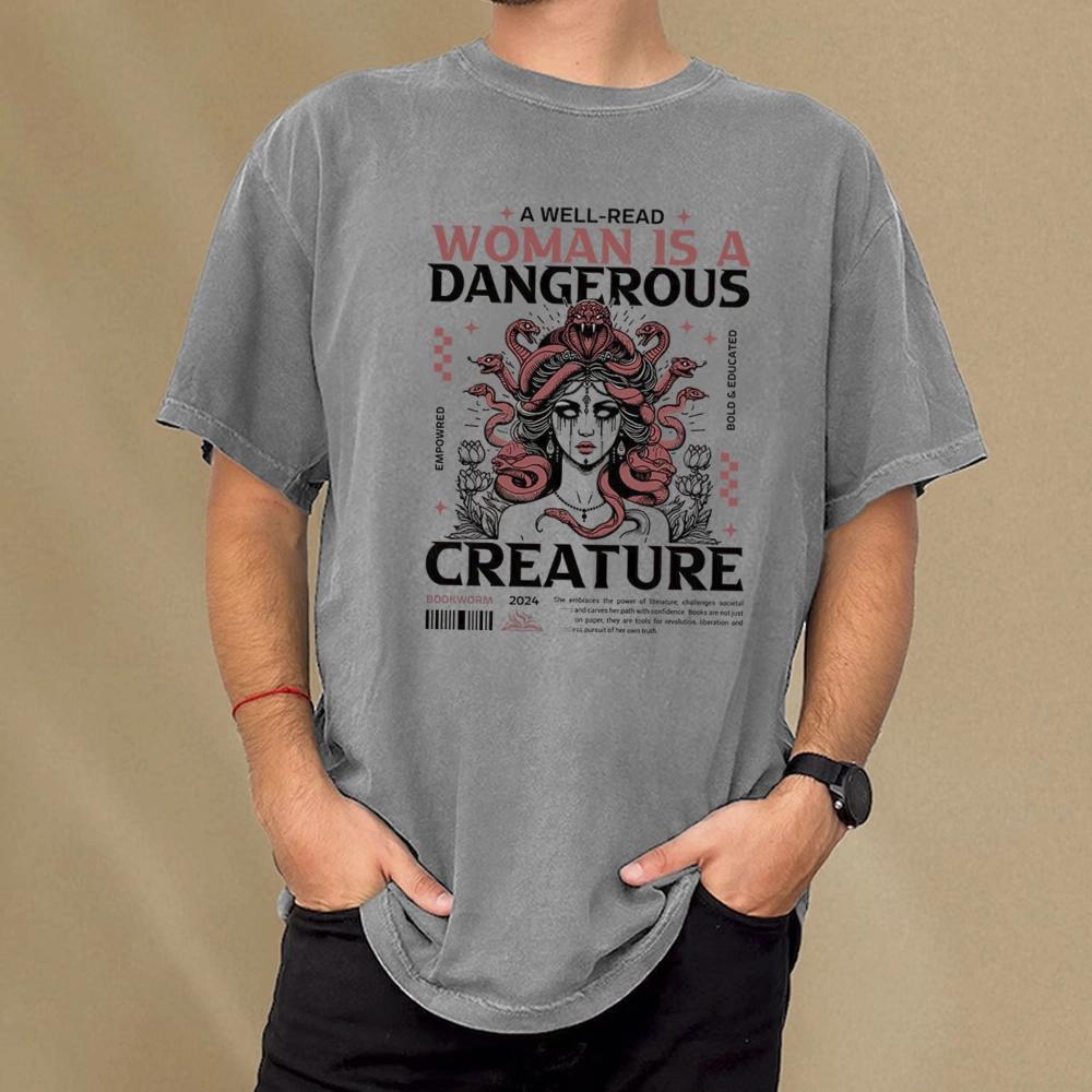 Pagewings A Well-Read Woman is A Dangerous Creature Unisex Washed T-shirt