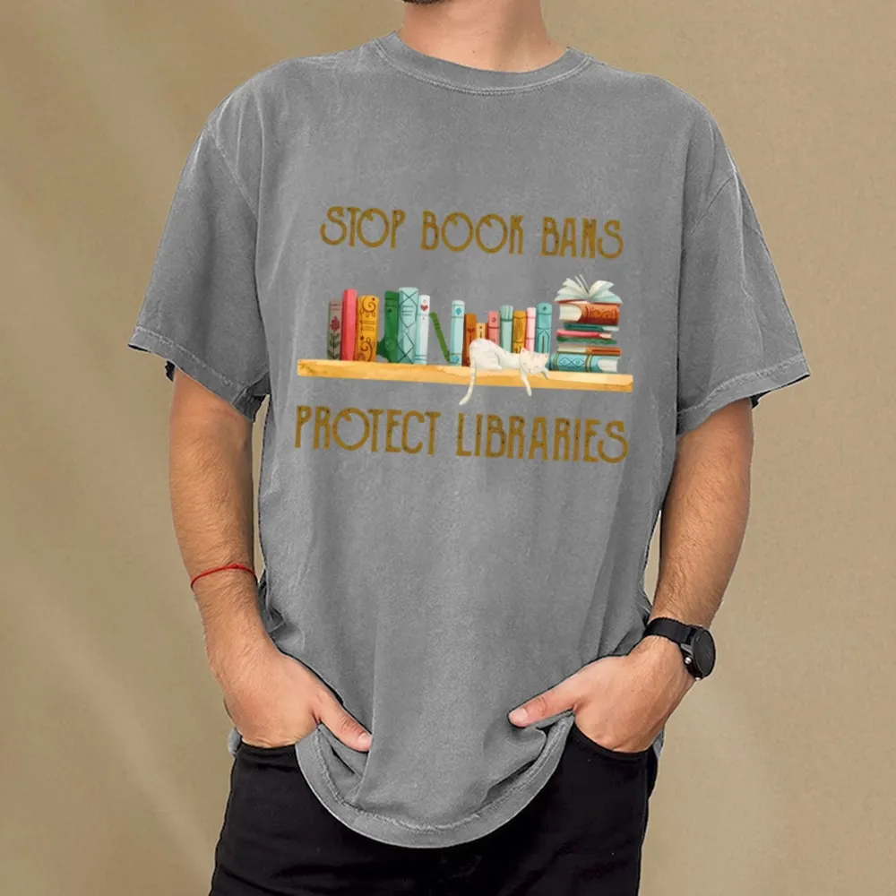 Pagewings Stop Book Bans Protect Libraries Unisex Washed T-shirt