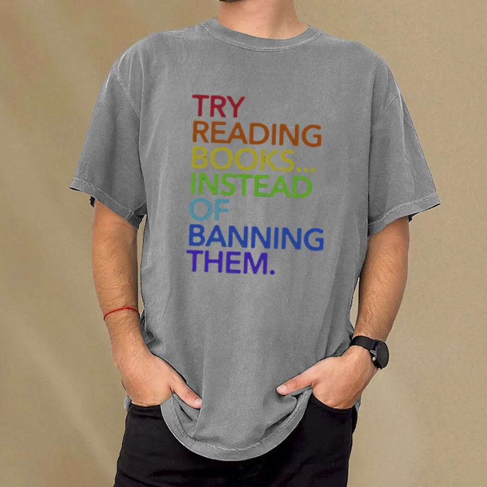 Pagewings Try Reading Books Instead Of Banning Them Unisex Washed T-shirt