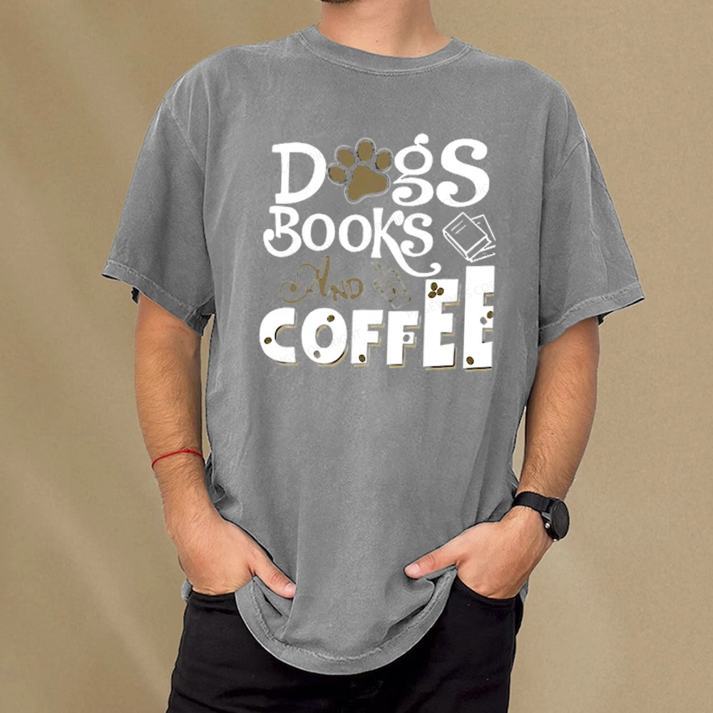 Pagewings Dogs Books And Coffee Unisex Washed T-shirt