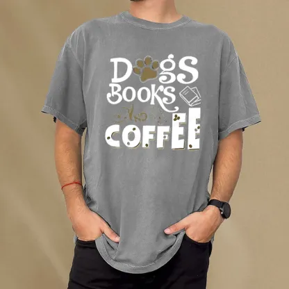 Pagewings Dogs Books And Coffee Unisex Washed T-shirt