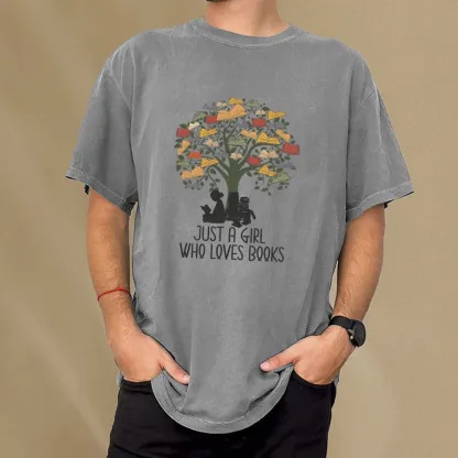 Pagewings Just A Girl Who Loves Books Unisex Washed T-shirt