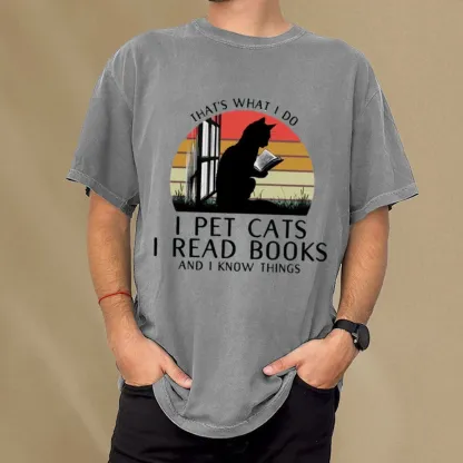 Pagewings Cat And BookUnisex Washed T-shirt