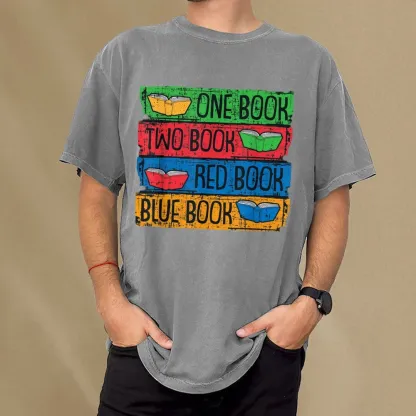 Pagewings One Book Two Books Red Book Blue Book Unisex Washed T-shirt
