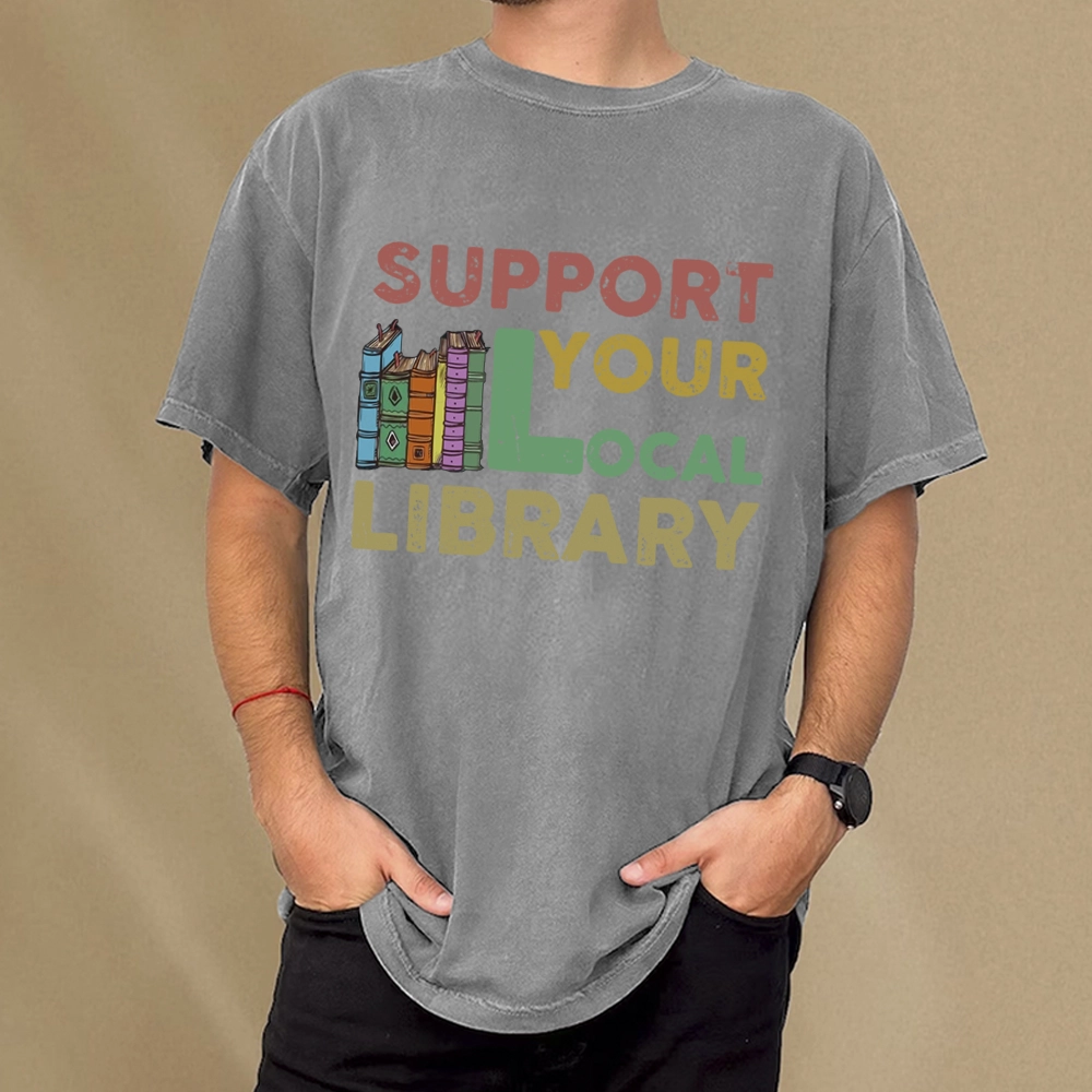 Pagewings Support Your Local Library Unisex Washed T-shirt