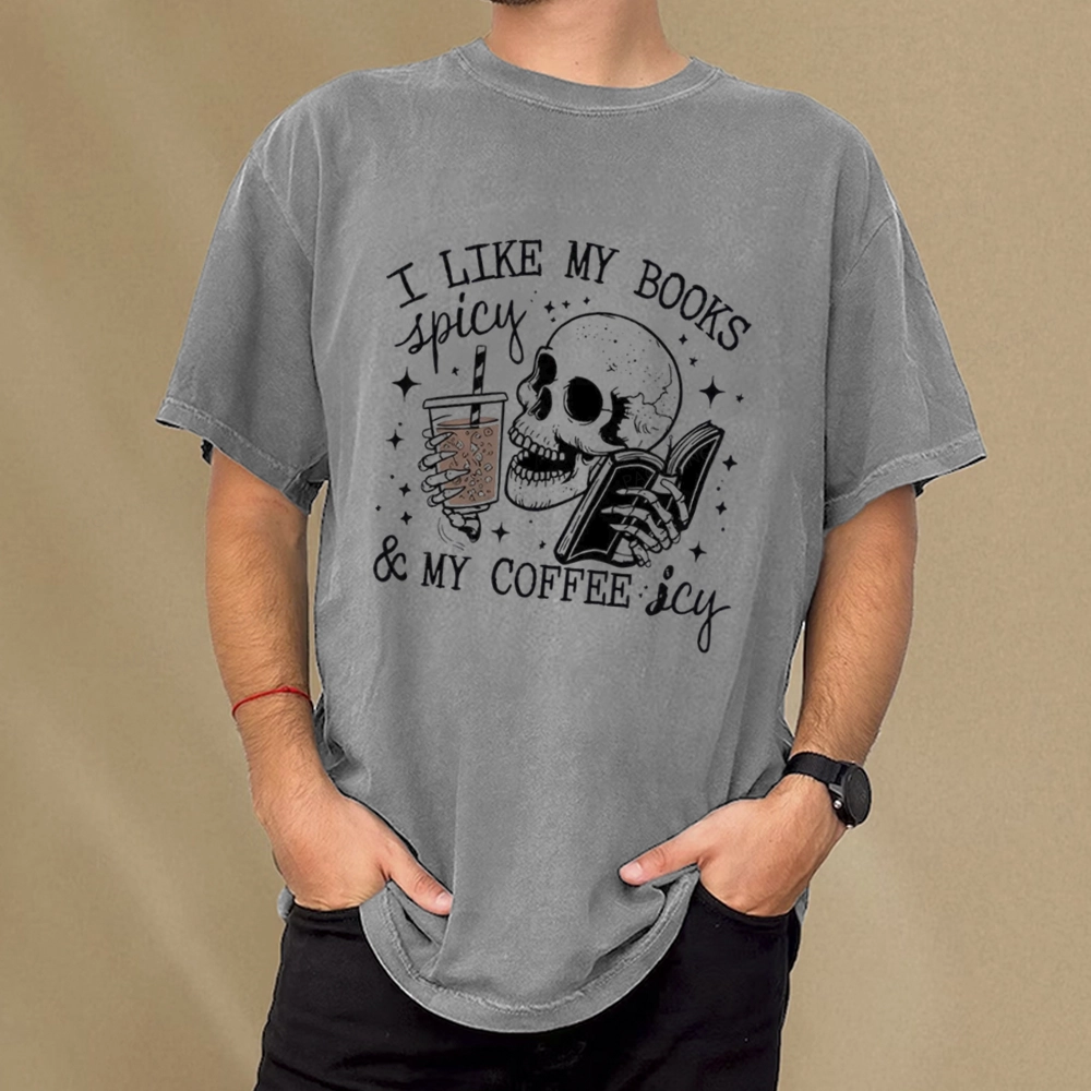 Pagewings I Like My Books Spicy And Coffee Icy Unisex Washed T-shirt