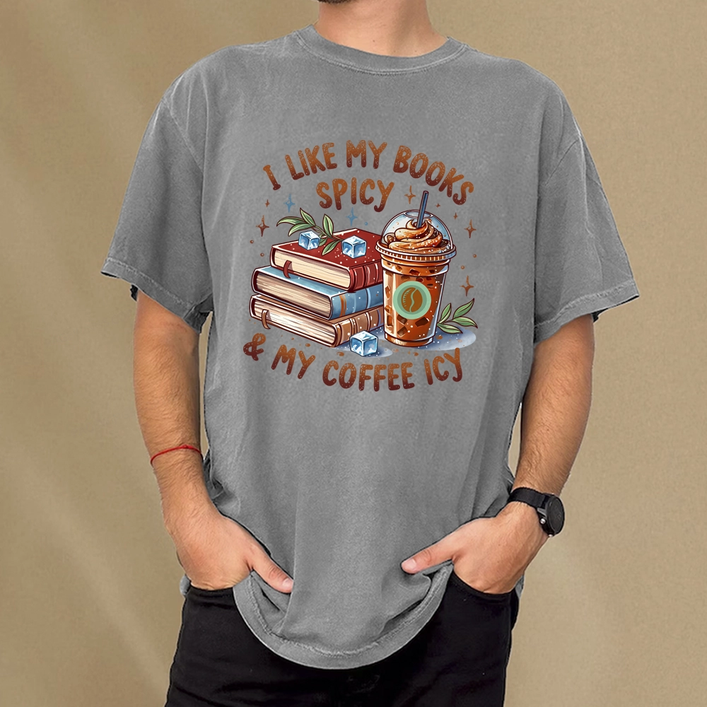 Pagewings I Like My Books Spicy And Coffee Icy Unisex Washed T-shirt