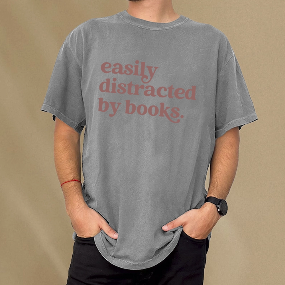 Pagewings Easily Distracted By Books Unisex Washed T-shirt