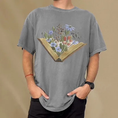 Pagewings Wildflowers Book Unisex Washed T-shirt