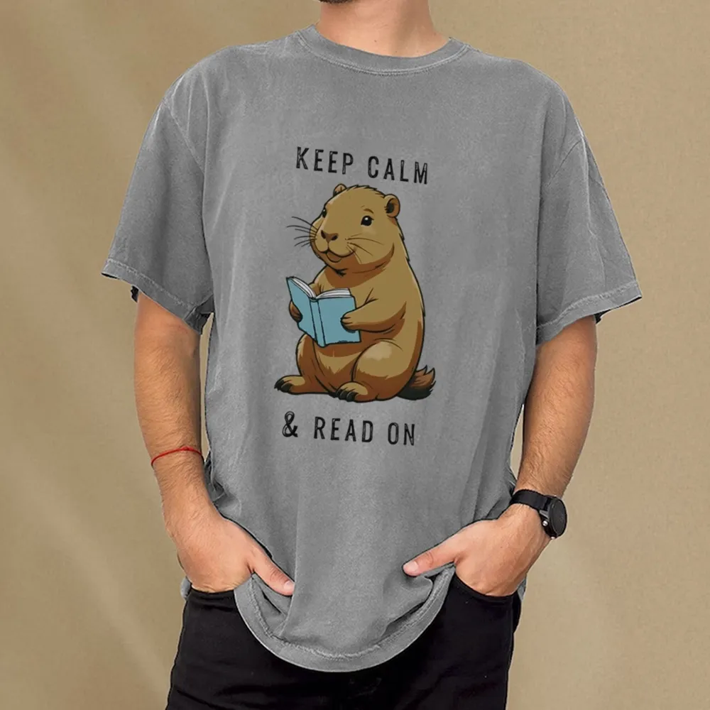 Pagewings Capybara Reading Unisex Washed T-shirt