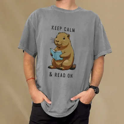 Pagewings Capybara Reading Unisex Washed T-shirt