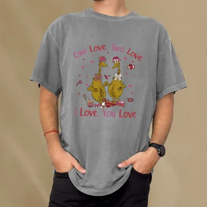 Pagewings One Love Two Love I Love You Love Unisex Washed T-shirt