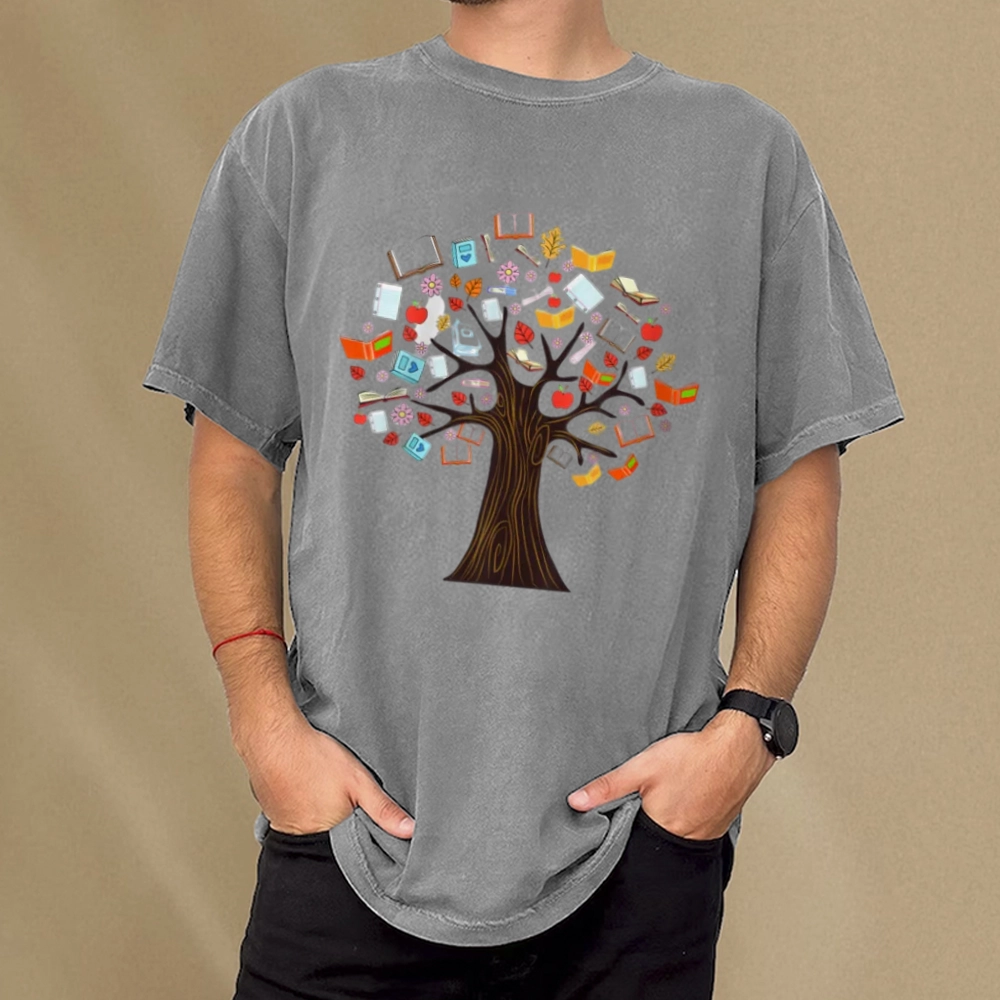 Pagewings Book Tree Vintage Graphic Unisex Washed T-shirt