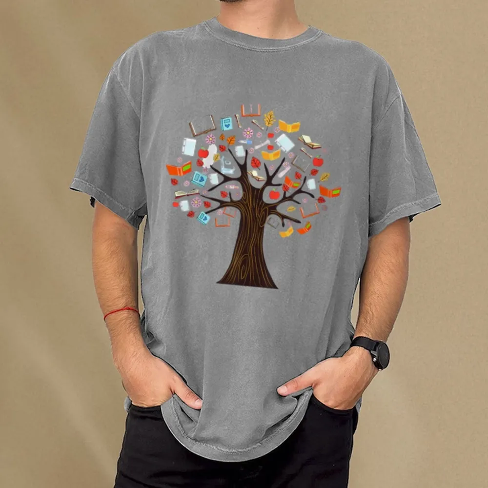 Pagewings Book Tree Vintage Graphic Unisex Washed T-shirt