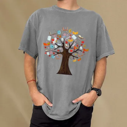 Pagewings Book Tree Vintage Graphic Unisex Washed T-shirt