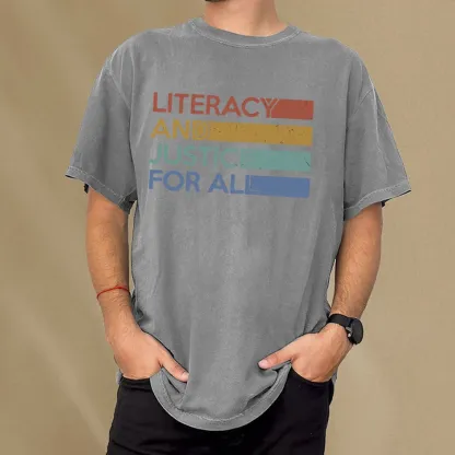 Pagewing Literacy and Justice For All Unisex Washed T-shirt