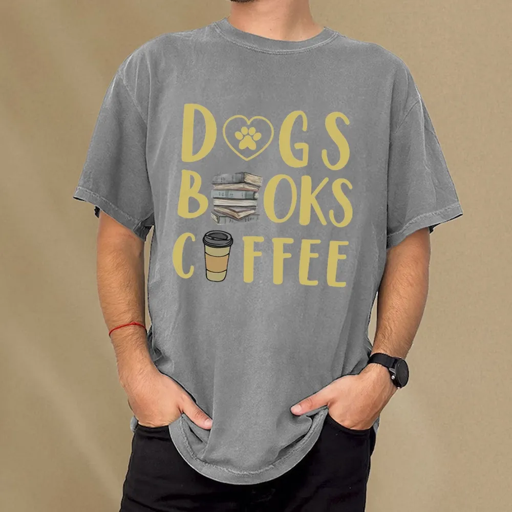 Pagewing Dogs, Books, Coffee Unisex Washed T-shirt