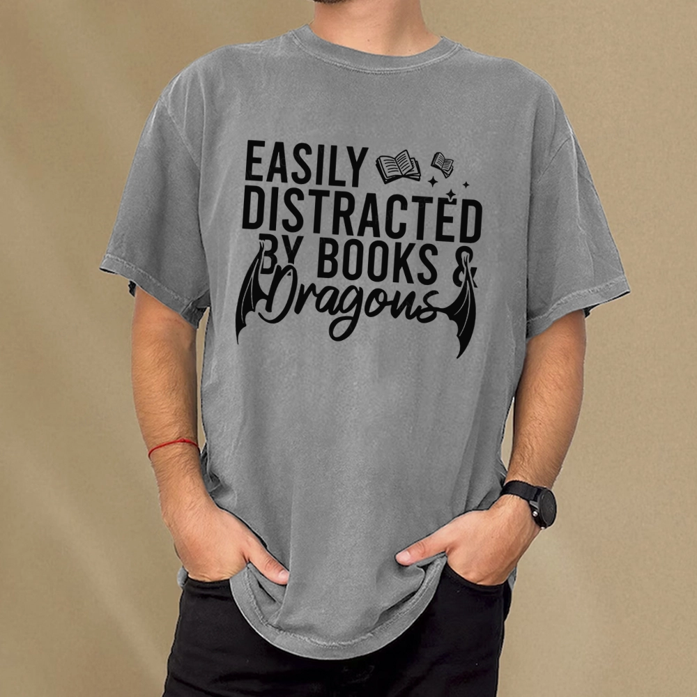 Pagewing Easily Distracted By Books Unisex Washed T-shirt
