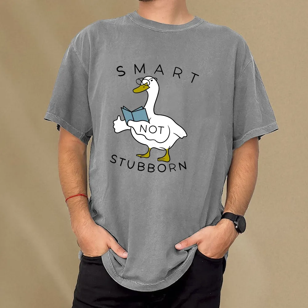Pagewings Smart Not Stubborn Goose Unisex Washed T-shirt