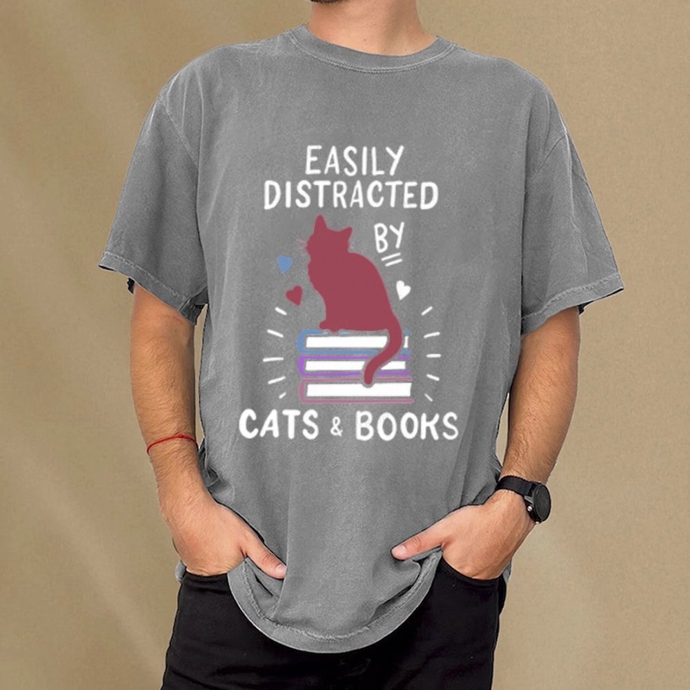 Pagewing Book Fun Cat Book Funny Unisex Washed T-shirt