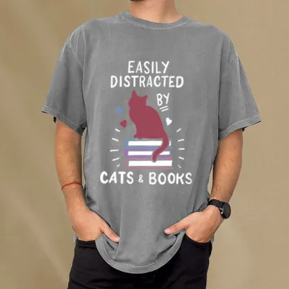 Pagewing Book Fun Cat Book Funny Unisex Washed T-shirt