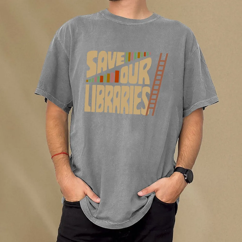 Pagewing Save Our Librarys Unisex Washed T-shirt