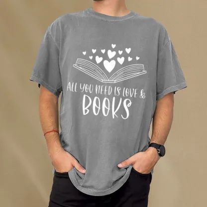 Pagewing All You Need Is Love & Books Unisex Washed T-shirt
