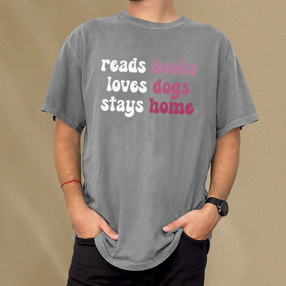 Pagewing Read Books & Lovs Dogs & Stay Home Unisex Washed T-shirt
