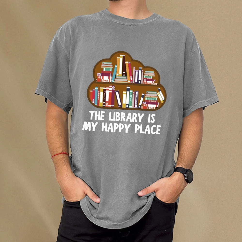 Pagewings The Library Is My Happy Place Unisex Washed T-shirt