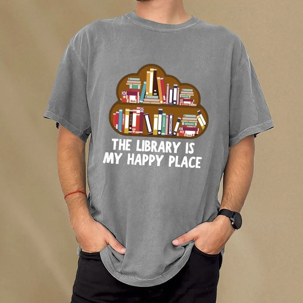Pagewings The Library Is My Happy Place Unisex Washed T-shirt